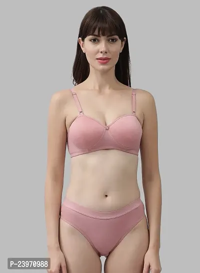 Elegant Cotton Self Pattern Bras And Panty Set For Women-thumb0