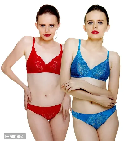 Fashion Comfortz 100% Silk Cotton Lingerie Sets Light Blue,Red