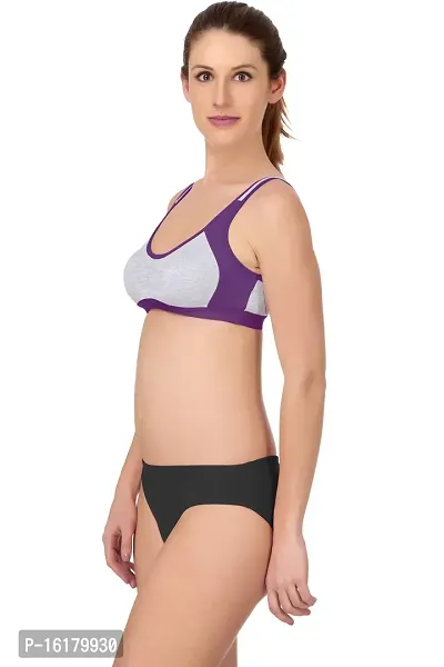 Stylish Purple Cotton Self Pattern Bra And Panty Set For Women-thumb3