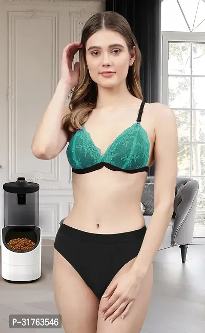 Stylish Women Green Net Bra Panty Set - Pack of 1