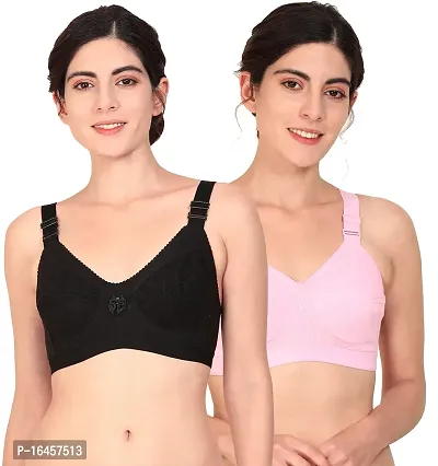 Stylish Black,Pink Cotton Solid Bras For Women Pack Of 2-thumb0