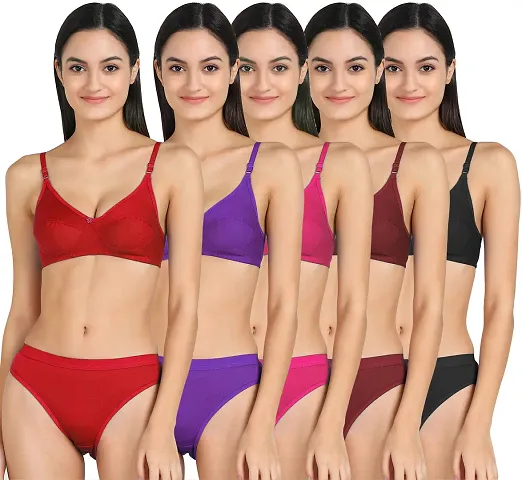 Stylish Fancy Designer Bra And Panty Set For Women Pack Of 5