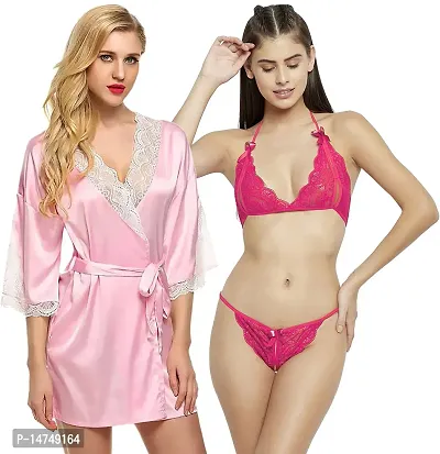 Stylish Pink  Bra  Panty Set For Women