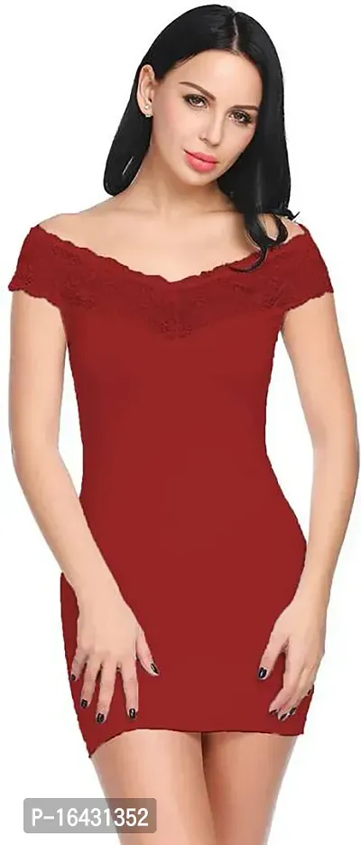 Stylish Maroon Net Lace Baby Dolls For Women-thumb2