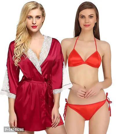 Stylish Red  Bra  Panty Set For Women