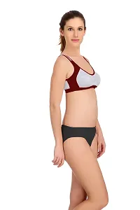 PIBU-Women's Cotton Gym Sports Bra Panty Set for Women Lingerie Set Sexy Honeymoon Undergarments ( Color : Maroon )( Pack of 1 )( Size :30) Model No : SNY=B-thumb1