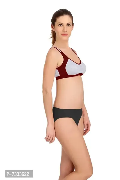 PIBU-Women's Cotton Gym Sports Bra Panty Set for Women Lingerie Set Sexy Honeymoon Undergarments ( Color : Maroon )( Pack of 1 )( Size :30) Model No : SNY=B-thumb2