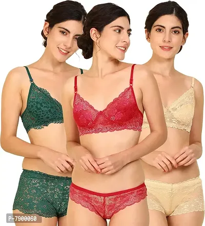 Fashion Comfortz-Women's Soft Lace Cotton Bra and Panty Set