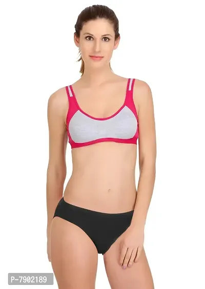 Buy Fashion Comfortz Women Cotton Full Coverage High Impact Support Wireless  Workout Cotton Lycra Molded Cup Sports Gym Bra Panty Set Beige,Pink Online  In India At Discounted Prices