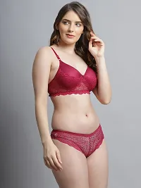 Women Cotton Bra Panty Set for Lingerie Set ( Pack of 1 ) ( Color : Maroon )-thumb1