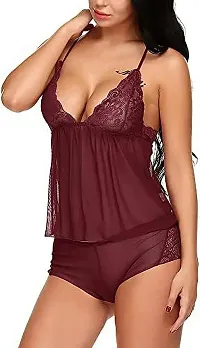 Stylish Maroon Net Bridal Baby Doll For Women-thumb2