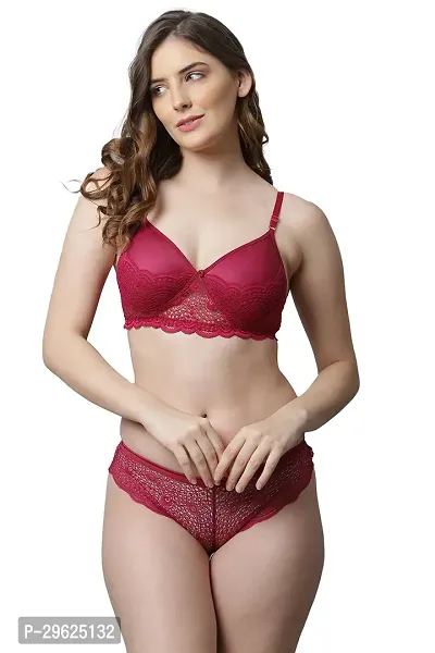 Women Cotton Bra Panty Set for Lingerie Set ( Pack of 1 ) ( Color : Maroon )-thumb0