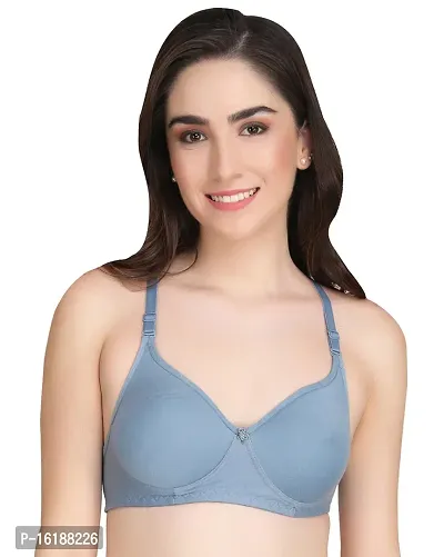 Stylish Blue Cotton Solid Bras For Women