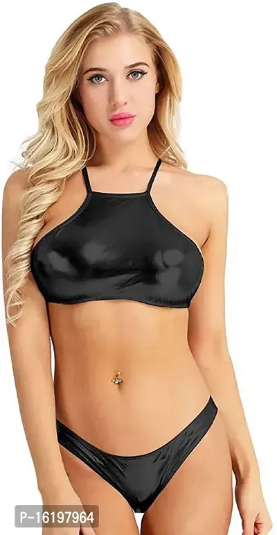 Elegant Black Satin  Baby Dolls Set For Women-thumb0