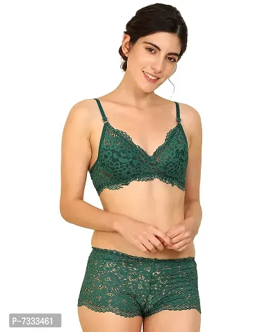 PIBU-Women's Net Bra Panty Set for Women Lingerie Set Sexy Honeymoon Undergarments ( Color : Green )( Pack of 1 )( Size :36) Model No : Net SSet-thumb0
