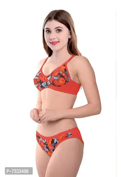 PIBU-Women's Cotton Bra Panty Set for Women Lingerie Set Sexy Honeymoon Undergarments ( Color : Red )( Pack of 1 )( Size :32) Model No : Sunflower SSet-thumb3