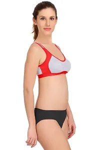 PIBU-Women's Cotton Sports Bra Panty Set for Women Lingerie Set Sexy Honeymoon Undergarments (Color : Red,Pink)(Pack of 2) Model No : SK04-thumb1