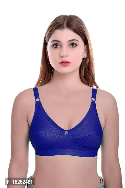 Stylish Blue Cotton Solid Bras For Women