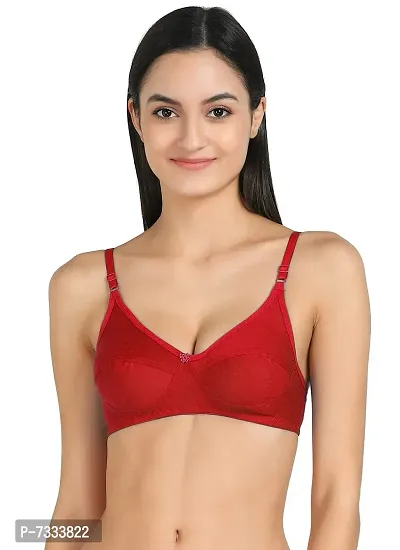 Women T-Shirt Cotton Non Padded Non-Wired Bra (Pack of 3) (Red,Blue,Maroon)-thumb5