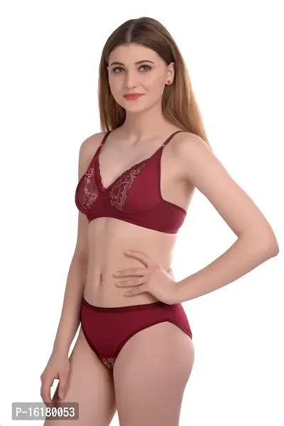 Stylish Maroon Cotton Self Pattern Bra And Panty Set For Women-thumb2