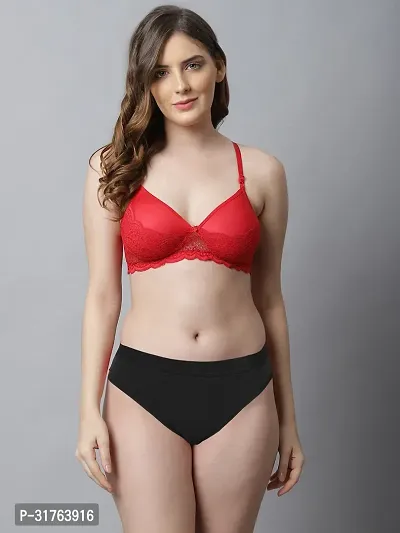 Stylish Women Red Cotton Bra Panty Set - Pack of 1-thumb2