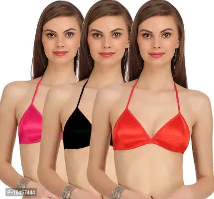 Stylish Pink,Black,Red Cotton Solid Bras For Women Pack Of 3-thumb0