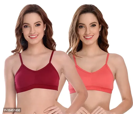 Stylish Maroon,Orange Cotton Solid Bras For Women Pack Of 2-thumb0