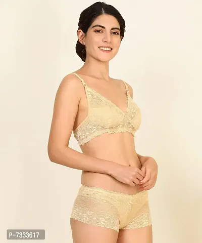 PIBU-Women's Net Bra Panty Set for Women Lingerie Set Sexy Honeymoon Undergarments ( Color : Brown,Red,Pink )( Pack of 3 )( Size :34) Model No : Net SSet-thumb2