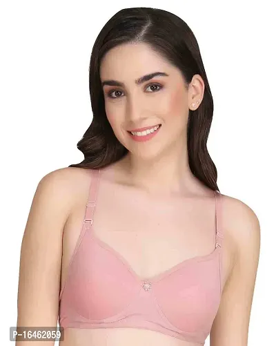 Stylish Pink Cotton Solid Bras For Women-thumb0