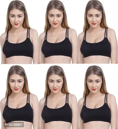 Stylish Black Cotton Solid Bras For Women- Pack Of 6-thumb0