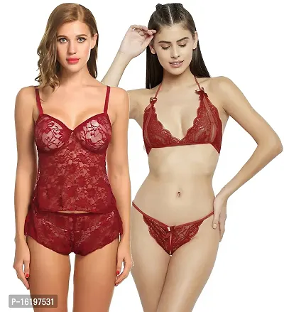 Elegant Maroon Net  Baby Dolls For Women Pack Of 2