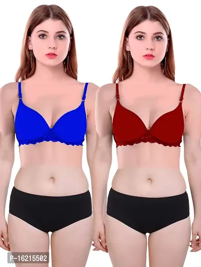 Stylish Multicoloured  Bra  Panty Set For Women Pack Of 2-thumb0