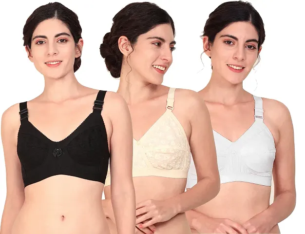 Stylish Black,Brown,Pink Solid Bras For Women Pack Of 3