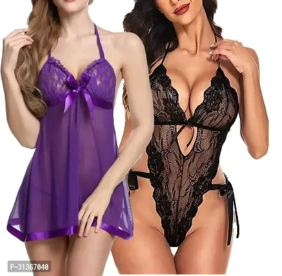 Babydoll Sexy Lingerie Set for Honeymoon Pack of 2-thumb0