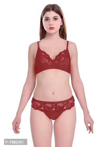 Fashion Comfortz Lingerie Set Net Bra Panties Set for Women|Honeymoon Bra Panty Set |Bra Panty Set for Women with Sexy Undergarments Pack of 1 Bra Panty Set Maroon