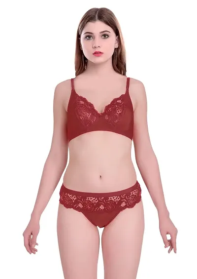 Stylish Net Self Pattern Lingerie Set For Women