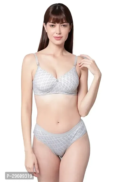 Women Cotton Bra Panty Set for Lingerie Set ( Pack of 1 ) ( Color : Grey )