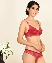 PIBU-Women's Net Bra Panty Set for Women Lingerie Set Sexy Honeymoon Undergarments ( Color : Red )( Pack of 1 )( Size :30) Model No : Net SSet-thumb1