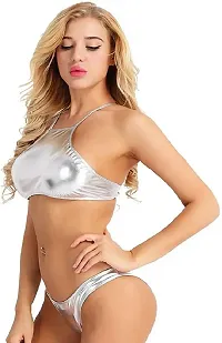 Stylish Silver Satin Self Pattern Bra And Panty Set For Women-thumb1