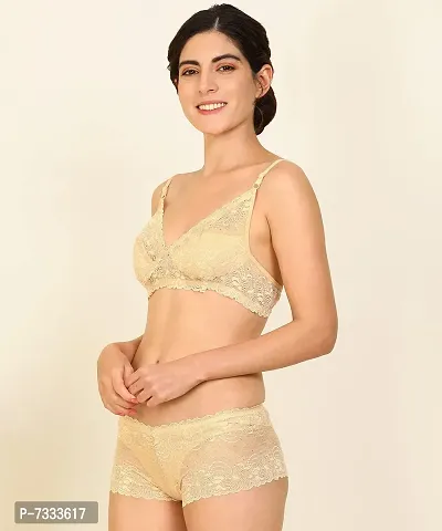PIBU-Women's Net Bra Panty Set for Women Lingerie Set Sexy Honeymoon Undergarments ( Color : Brown,Red,Pink )( Pack of 3 )( Size :34) Model No : Net SSet-thumb3