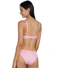 Stylish Pink Cotton Self Pattern Bra And Panty Set For Women-thumb3