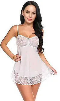 Stylish White Net Self Design Baby Dolls For Women-thumb1