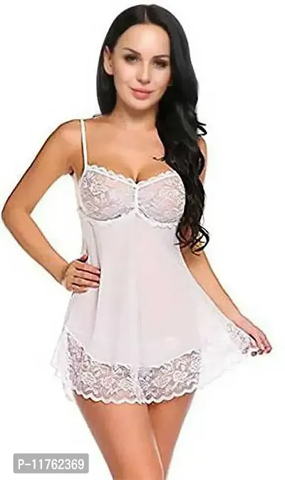 Stylish White Net Self Design Baby Dolls For Women-thumb2