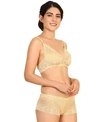 Fashion Comfortz Women Net Bra Panty Set for Lingerie Set ( Pack of 1 ) ( Color : Brown ) ( Pattern : Floral Print ) ( Size : 34 )-thumb1