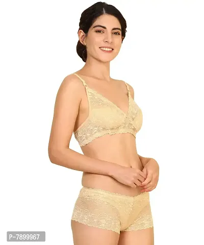 Fashion Comfortz Women Net Bra Panty Set for Lingerie Set ( Pack of 1 ) ( Color : Brown ) ( Pattern : Floral Print ) ( Size : 34 )-thumb2