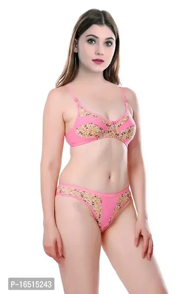 Stylish Pink  Bra  Panty Set For Women-thumb2