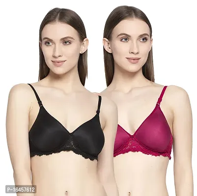 Stylish Black,Maroon Cotton Solid Bras For Women Pack Of 2-thumb0