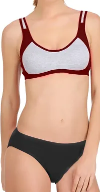 Stylish Maroon Cotton Self Pattern Bra And Panty Set For Women-thumb4