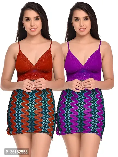 Stylish Multicoloured Net Bridal Baby Doll Nighty for Women Pack of 2-thumb0