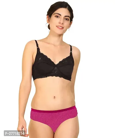 Women Cotton Bra Panty Set for Lingerie Set Pack of 2  Color : Pink,Black-thumb5